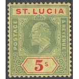 ST LUCIA STAMPS 1907 5/- Green and Red/Yellow,