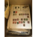 STAMPS FAR EAST, box with collections on album pages, in packets & stockcards etc.