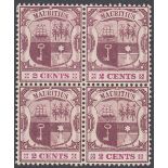 MAURITIUS STAMPS 1904 2c Dull and Bright Purple, mounted mint block of 4,