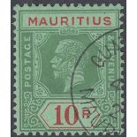 MAURITIUS STAMPS 1924 10r Green and Red/Emerald,