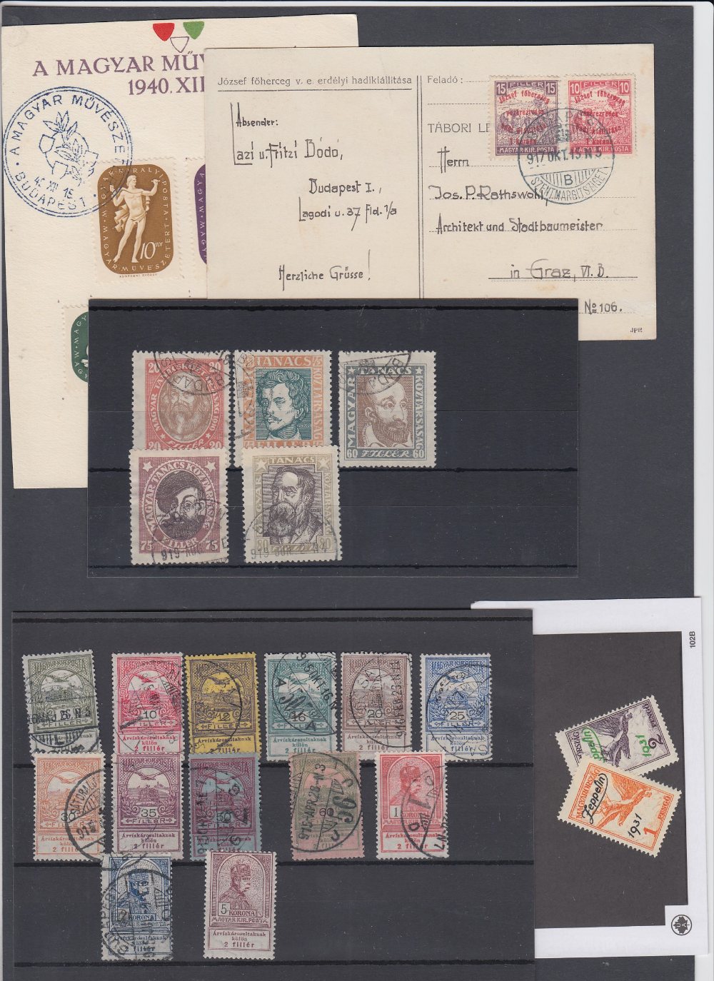 HUNGARY STAMPS Various mint & used on stockcards incl 1927 Air set of 12 M/M,