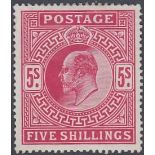 GREAT BRITAIN STAMPS : 1902 5/- Deep Bright Carmine,