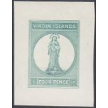 BRITISH VIRGIN ISLANDS 1867-70 4d engraved die proof in green on un-gummed card.
