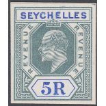 SEYCHELLES STAMPS 1905 5r Revenue COLOUR TRIAL in green and ultramarine,