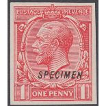 GREAT BRITAIN STAMPS : 1924 1d Scarlet IMPERF single over printed SPECIMEN,
