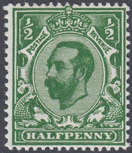 GREAT BRITAIN STAMPS : 1911 1/2d Very Deep Green Downey Head,