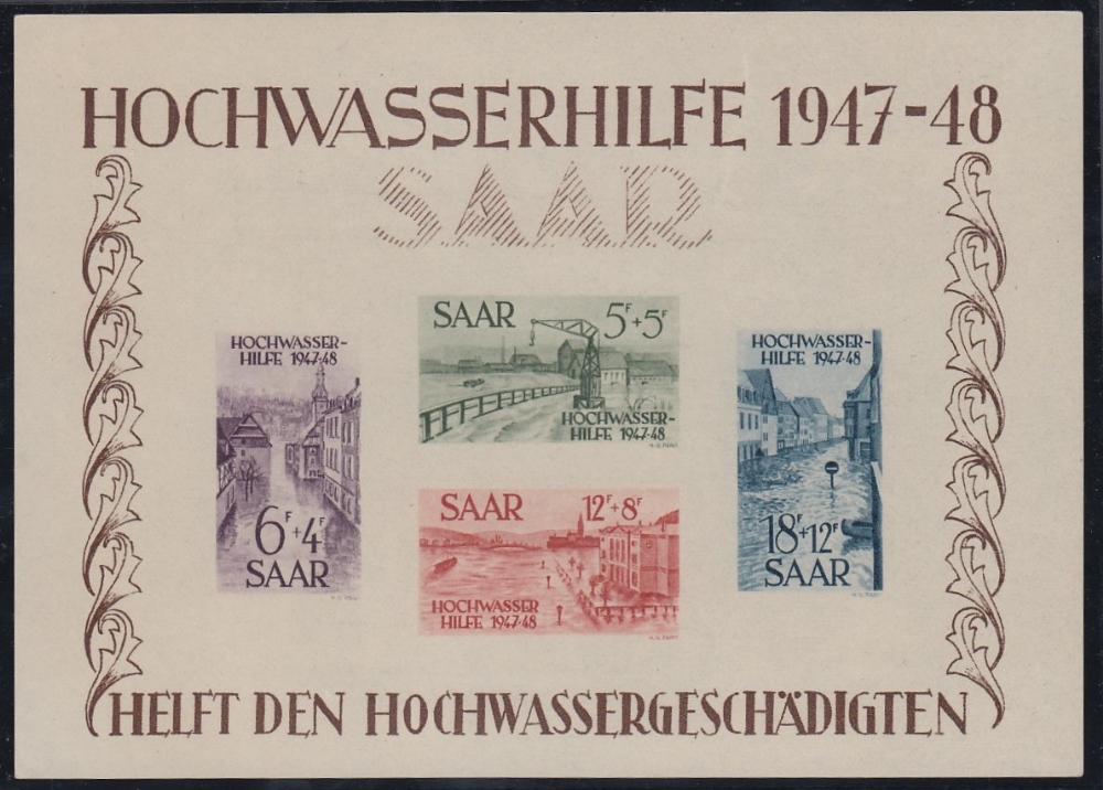 SAAR STAMPS 1948 Flood Disaster Fund, U/M imperf minature sheet, SG MS255a.