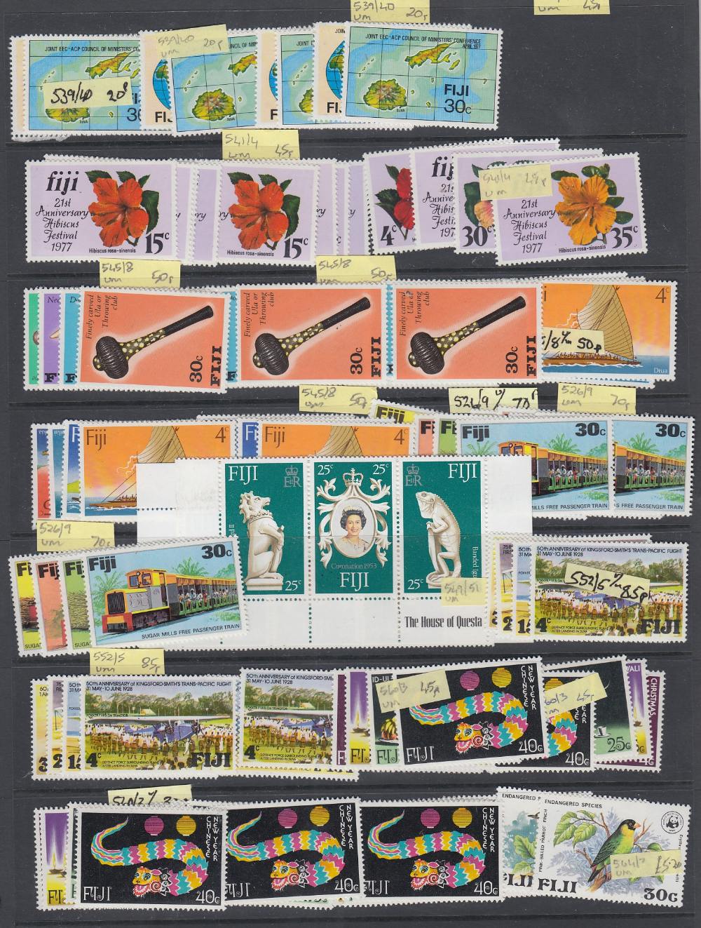 FIJI STAMPS Ex-dealers accumulation on five stock pages.