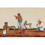 A COMPANY SCHOOL PAINTING DEPICTING A SNAKE CHARMER, TRICHINOPOLY (TIRUCHIRAPALLI) SOUTH INDIA, MID