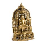 A JAIN BRASS SHRINE DEPICTING CANDRAPRABHA, GUJARAT, WESTERN INDIA, CIRCA 16TH CENTURY