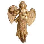 A GILTWOOD FIGURE OF AN ANGEL, 17TH CENTURY AND LATER