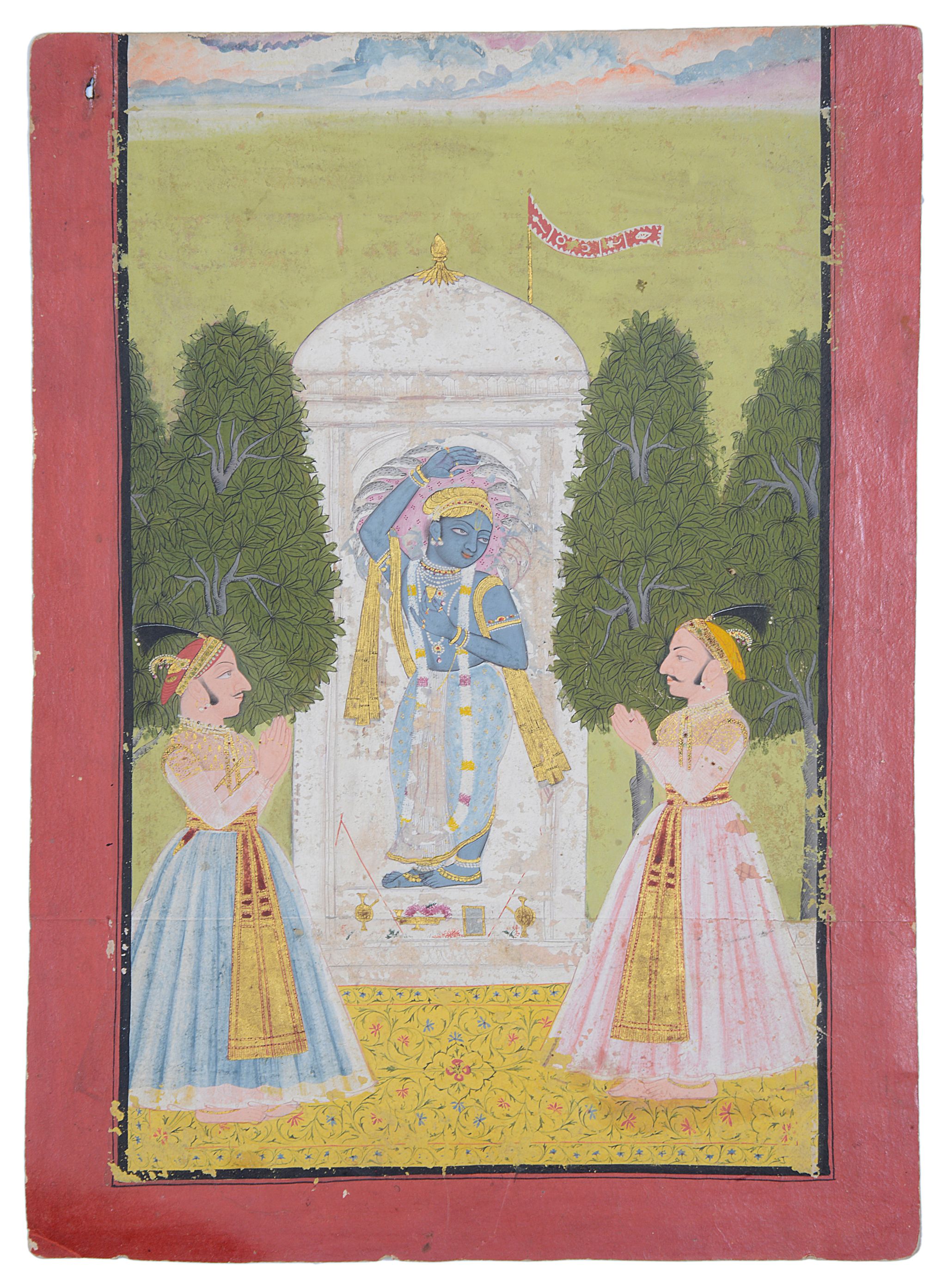 A MEWAR PAINTING OF DEVOTEES OF VISHNU, UDAIPUR, RAJASTHAN, INDIA, LATE 18TH CENTURY