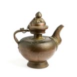 A BRASS MOUNTED COPPER TEAPOT, TIBET, 19TH CENTURY