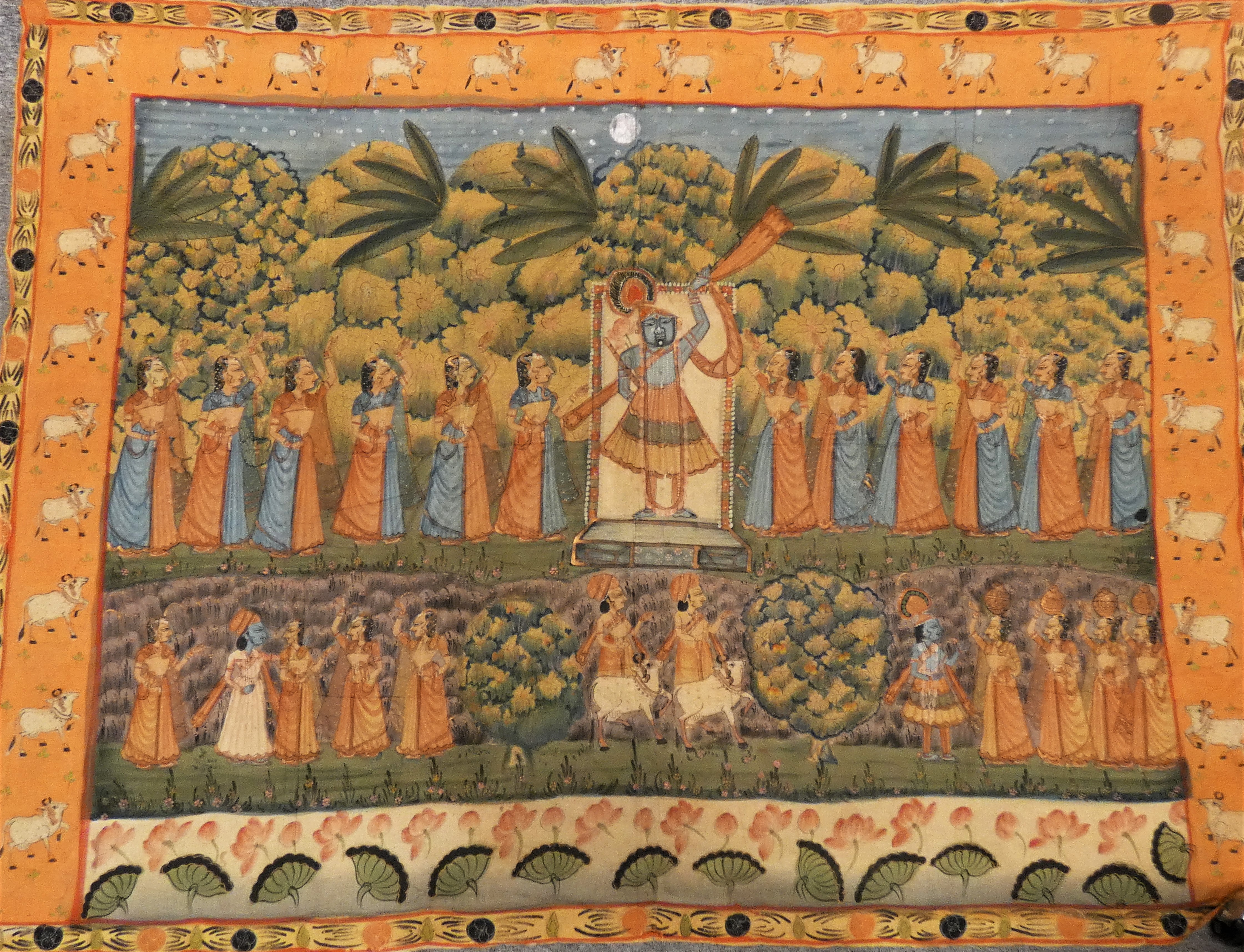 FOUR PAINTED COTTON HANGINGS (PICHHAVAI), RAJASTHAN, 20TH CENTURY