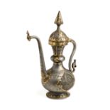 A QAJAR GOLD DAMASCENED IRON EWER, PERSIA, 19TH CENTURY