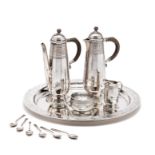 A GEORGE V SILVER CAFE-AU-LAIT SET WITH TRAY, LIBERTY & CO. (CYMRIC) LTD., BIRMINGHAM, 1914-18,