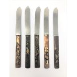 A MATCHED SET OF FIVE JAPANESE KOZUKA HANDLED KNIVES, MEIJI PERIOD (1868-1912)