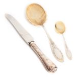 A SET OF TWELVE GERMAN PARCEL-GILT-SILVER ICE CREAM SPOONS AND A SERVER, KOCH & BERGFELD, BREMEN, CI