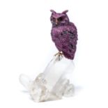 A RUBY FIGURE OF AN OWL, LUIS ALBERTO QUISPE APARICIO, LIMA, PERU, CIRCA 2000