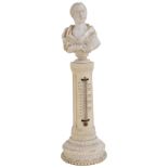 ˜AN IVORY BUST OF A GENTLEMAN MOUNTED ON A DESK THERMOMETER, ENGLISH, CIRCA 1830