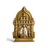 A SMALL JAIN BRASS SHRINE, WESTERN INDIA, CIRCA 17TH CENTURY