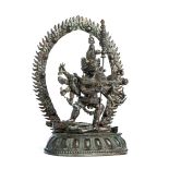 A LARGE BRONZE SHRINE DEPICTING SAMVARA, TIBET, 20TH CENTURY