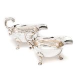 A PAIR OF GEORGE II SILVER SAUCEBOATS, MARKS RUBBED, LONDON, CIRCA 1750