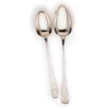 TWO IRISH GEORGE III SILVER BRIGHT-CUT GRAVY SPOONS