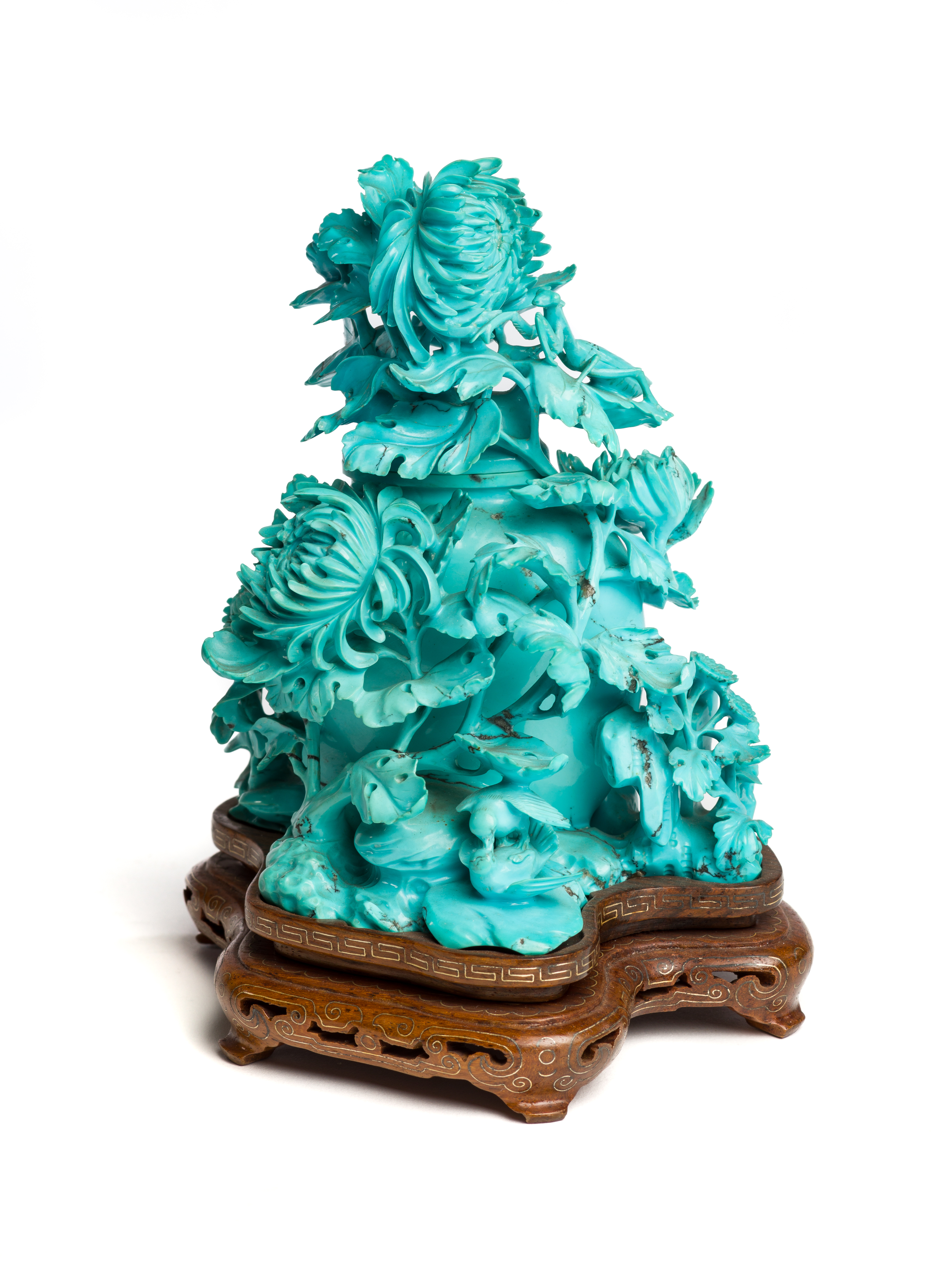 A CHINESE CARVED TURQUOISE VASE AND COVER, 20TH CENTURY