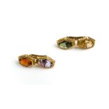 PAIR OF GOLD AND GEMSTONE CUFFLINKS, 1930s