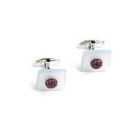 PAIR OF CHALCEDONY AND RUBY CUFFLINKS, MARGHERITA BURGENER