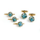 PAIR OF TOPAZ AND DIAMOND CUFFLINKS AND STUDS