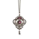 DIAMOND AND RUBY PENDANT, 1900s