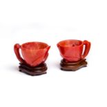 A PAIR OF CHINESE AGATE 'PEACH' CUPS, EARLY 20TH CENTURY