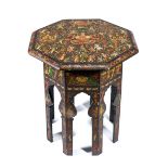 A KASHMIR PAINTED WOOD FOLDING SIDE TABLE, PROBABLY SRINAGAR, CIRCA 1880