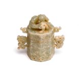 A CHINESE JADE ARCHAISTIC SMALL BOX AND COVER