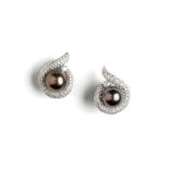 PAIR OF CULTURED PEARL AND DIAMOND EARCLIPS