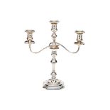 AN EDWARDIAN SILVER THREE-LIGHT CANDELABRUM, THOMAS BRADBURY & SONS LTD., LONDON, 1905