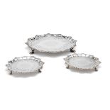 A SET OF THREE GEORGE II SILVER SALVERS, JOHN ROBINSON, LONDON, 1746