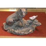 David Ivey: hallmarked silver group depicting a lion naturalistic rocky base, Birmingham