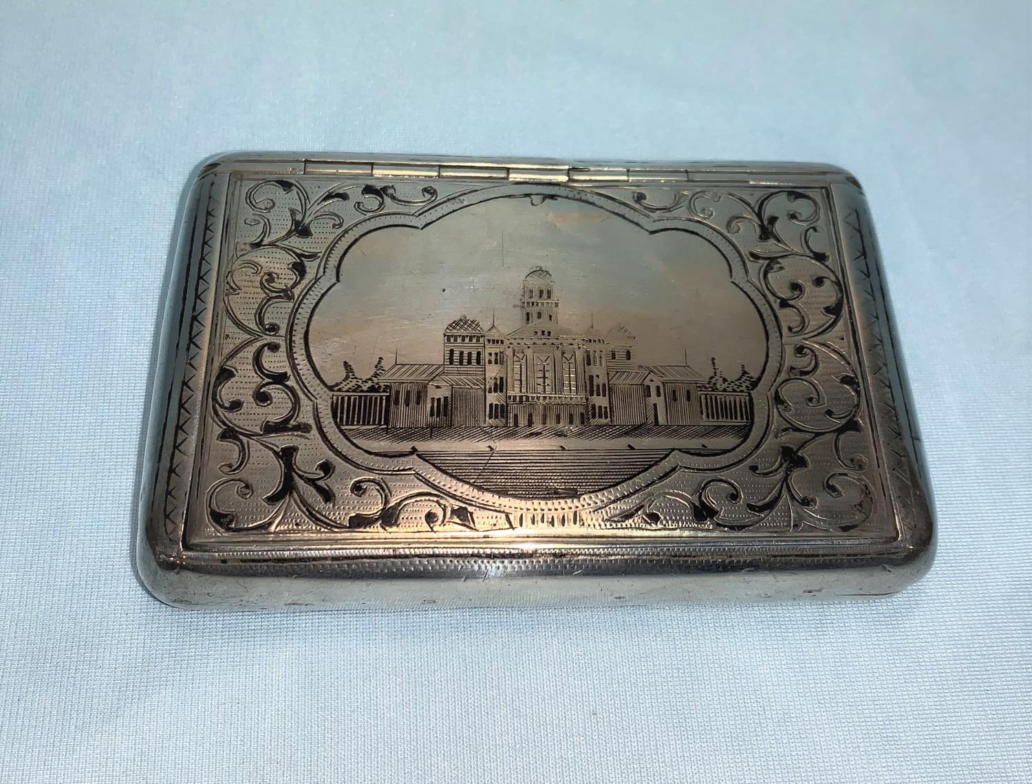 A Russian silver and niello tobacco box, Kokoshnik for Vilnius Anatoli Apollonovich 1809-1908,