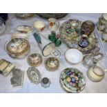 A 1930's part trinket set; a Royal Worcester trinket jar and pin tray; other trinket ware