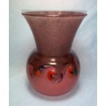 A 20th century Scottish Strathearn Art Glass vase with bulbous base and flared neck, pink and grey