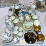 A Shelley part coffee set in gilt and black; 2 Tuscan tea sets; etc.