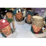 Five large Royal Doulton large character jugs: Mine Host; The Lumberjack; The Falconer; Rip Van