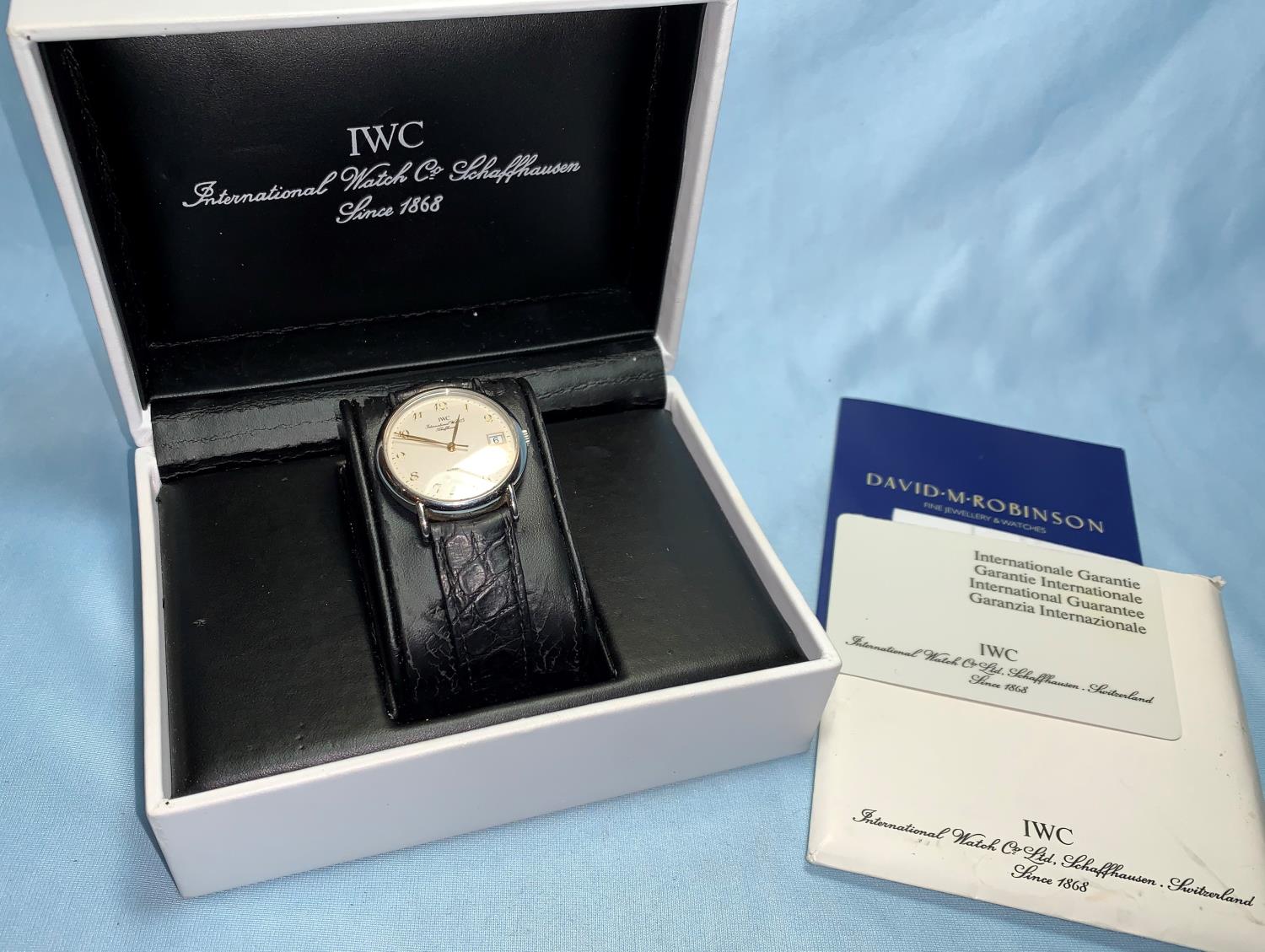 A gents 1999 I.W.C. Portofino automatic wristwatch with date window and gilt applied numbers, case