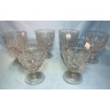 A set of 6 cut glass "Tudor" wine glasses, large bowls on short stems