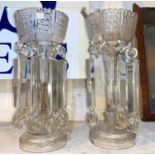 A pair of 19th century cut glass lustres with 9 prismatic drops 37 cm