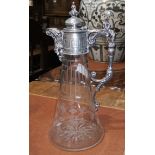 A Victorian claret jug with silver plated mount and etched decoration