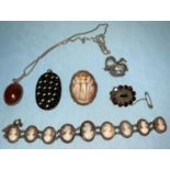 A bracelet set 9 cameos; a cameo brooch; a 19th century brooch set garnets and seed pearls; other